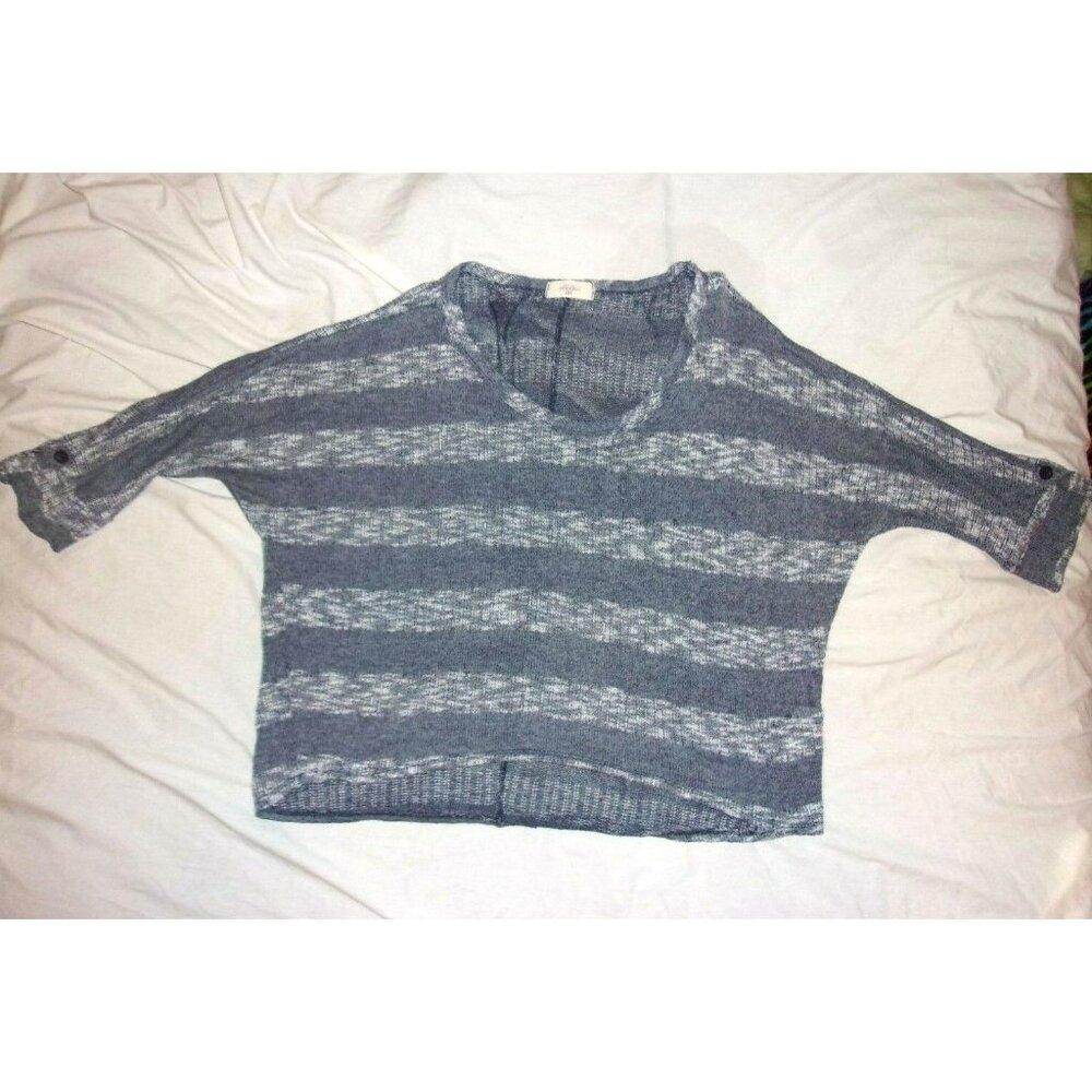 Blushed Blue White Striped Thin‎ Sweater 3/4 Sleeve Pullover Top 2X